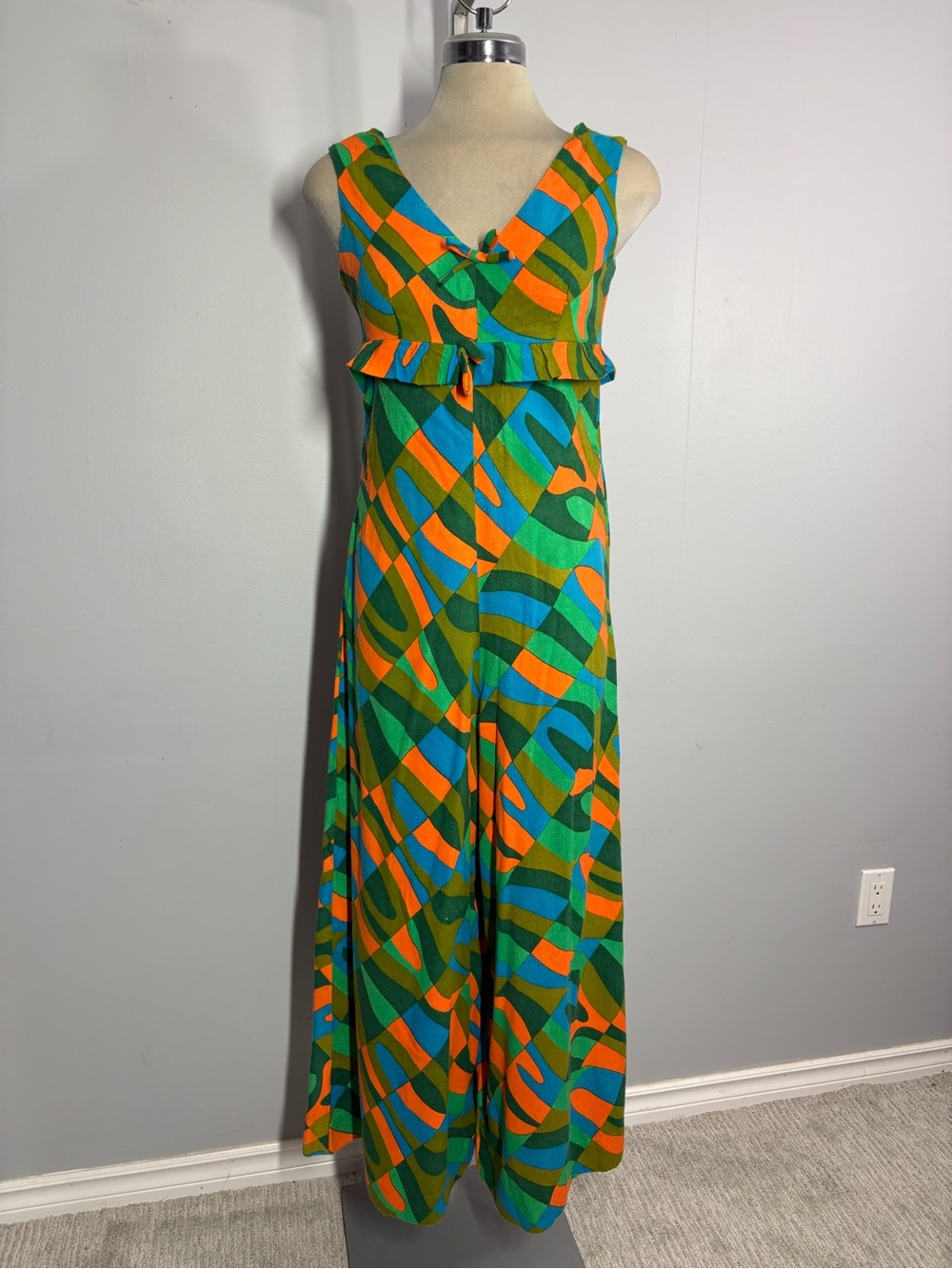 Green Geometric Wide Leg Jumpsuit - Vibrant Print